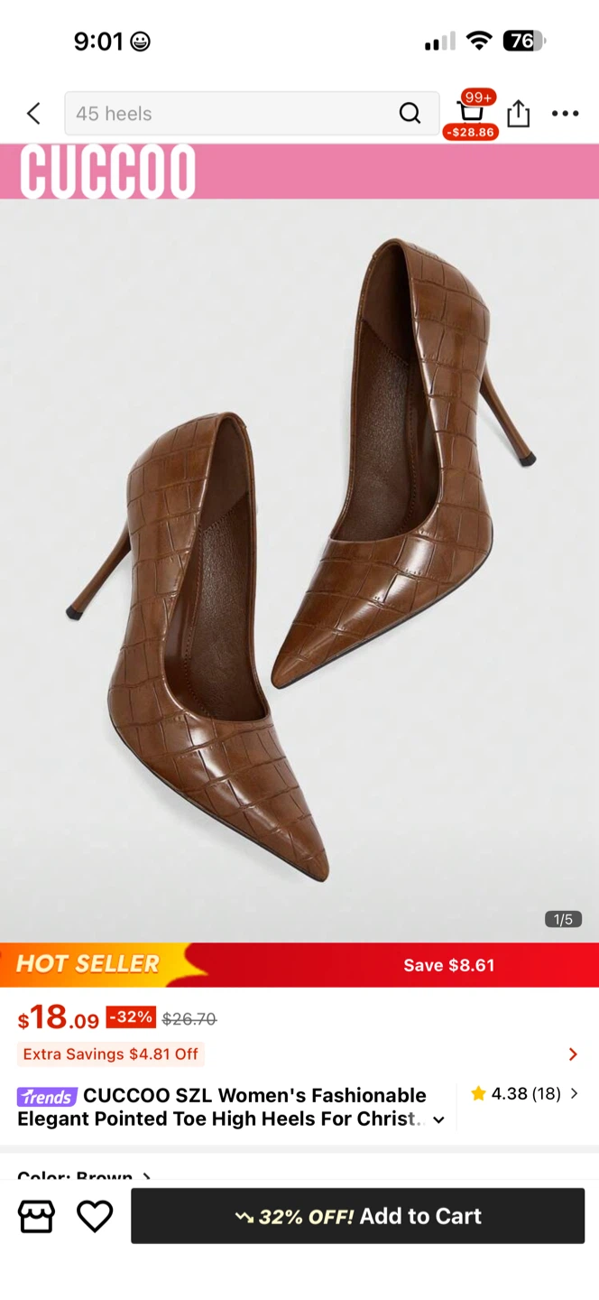 CUCCCOO SZL Women's Brown Croc Pointed Toe High Heels