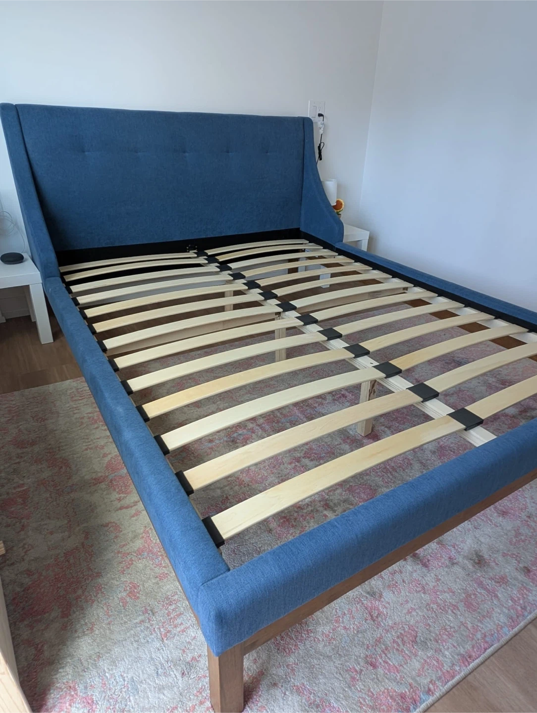 Queen Size Blue Upholstered Bed Frame
