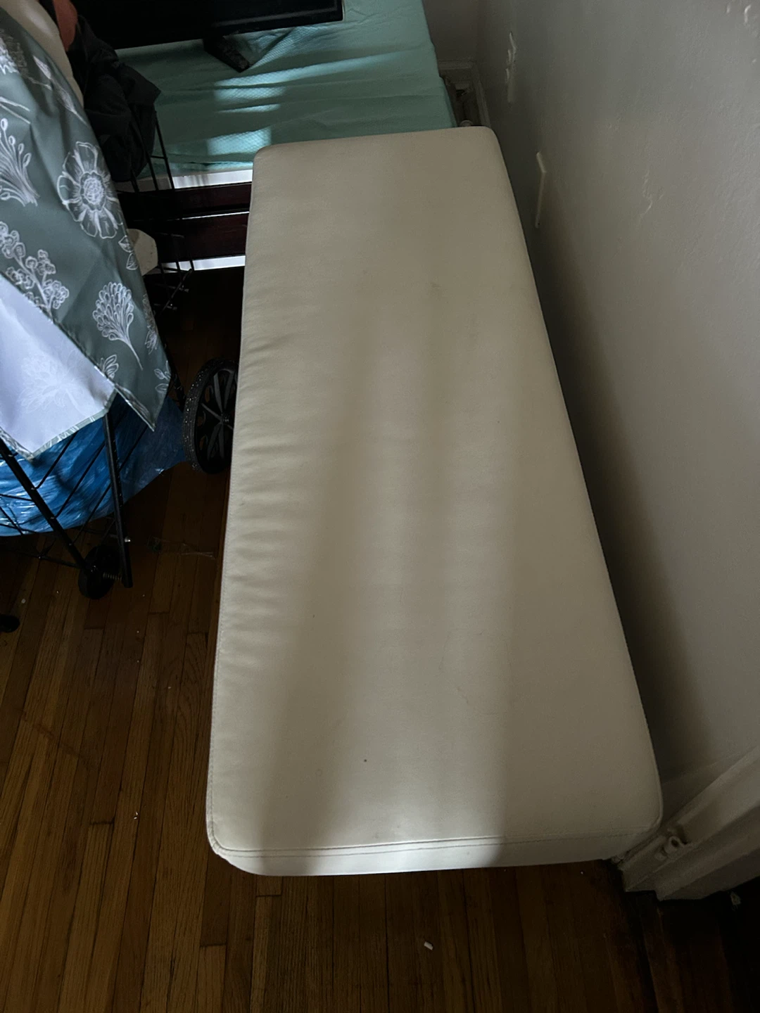 White Upholstered Bench with Metal Legs - photo 2