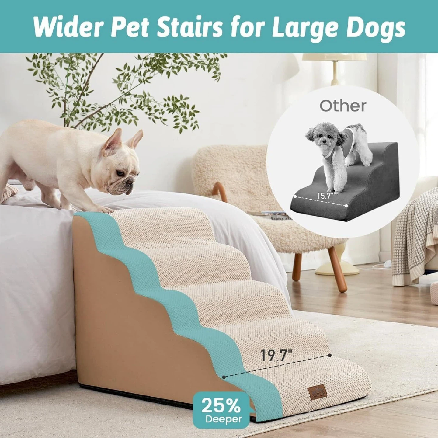 COZY KISS Extra Wide Dog Stairs 5 Step Beige - BNIB - photo 2