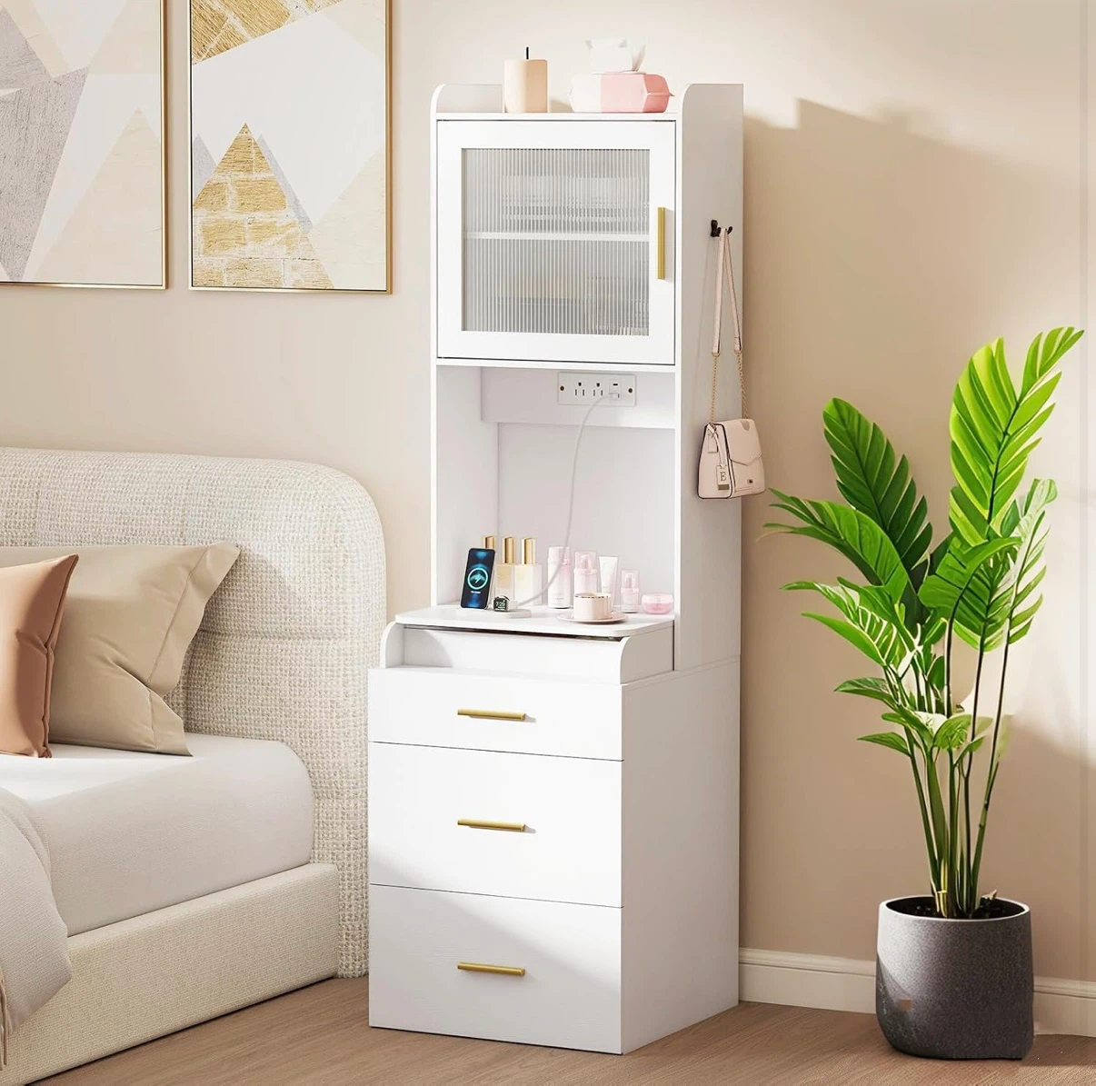 White Vanity Dresser with Mirror and Storage Drawers - photo 3