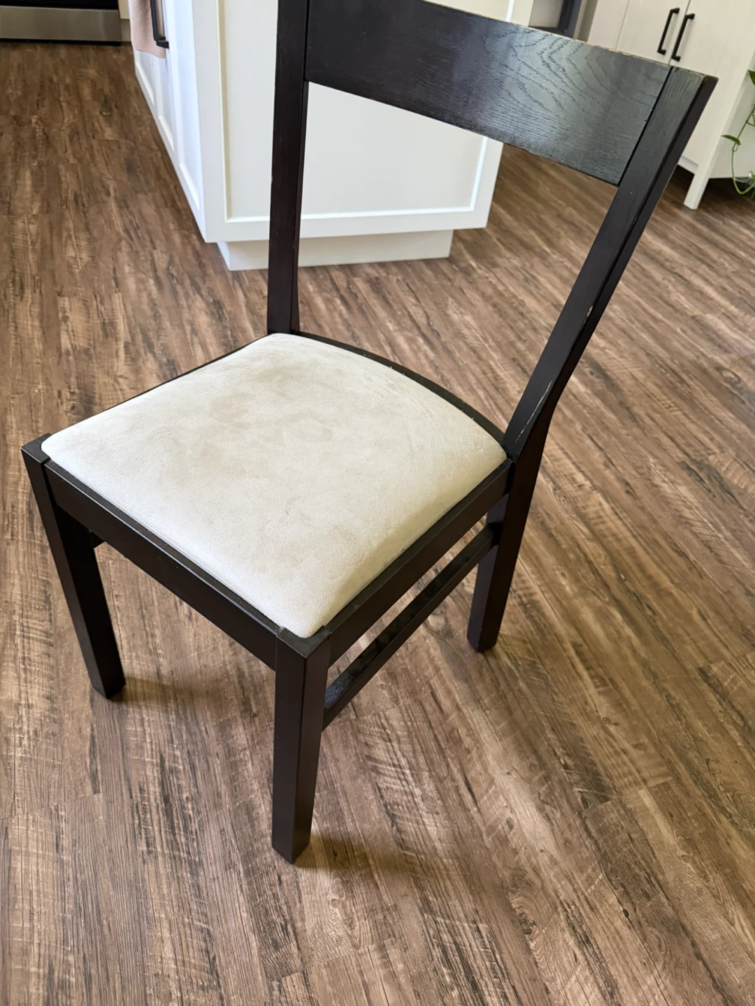 IKEA Dark Wood Dining Chair with Light Upholstered Seat