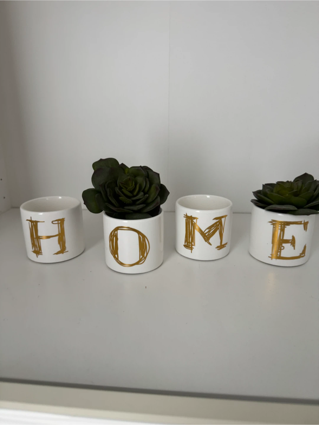 Set of 4 'HOME' Letter Ceramic Planters/ Canfleholders