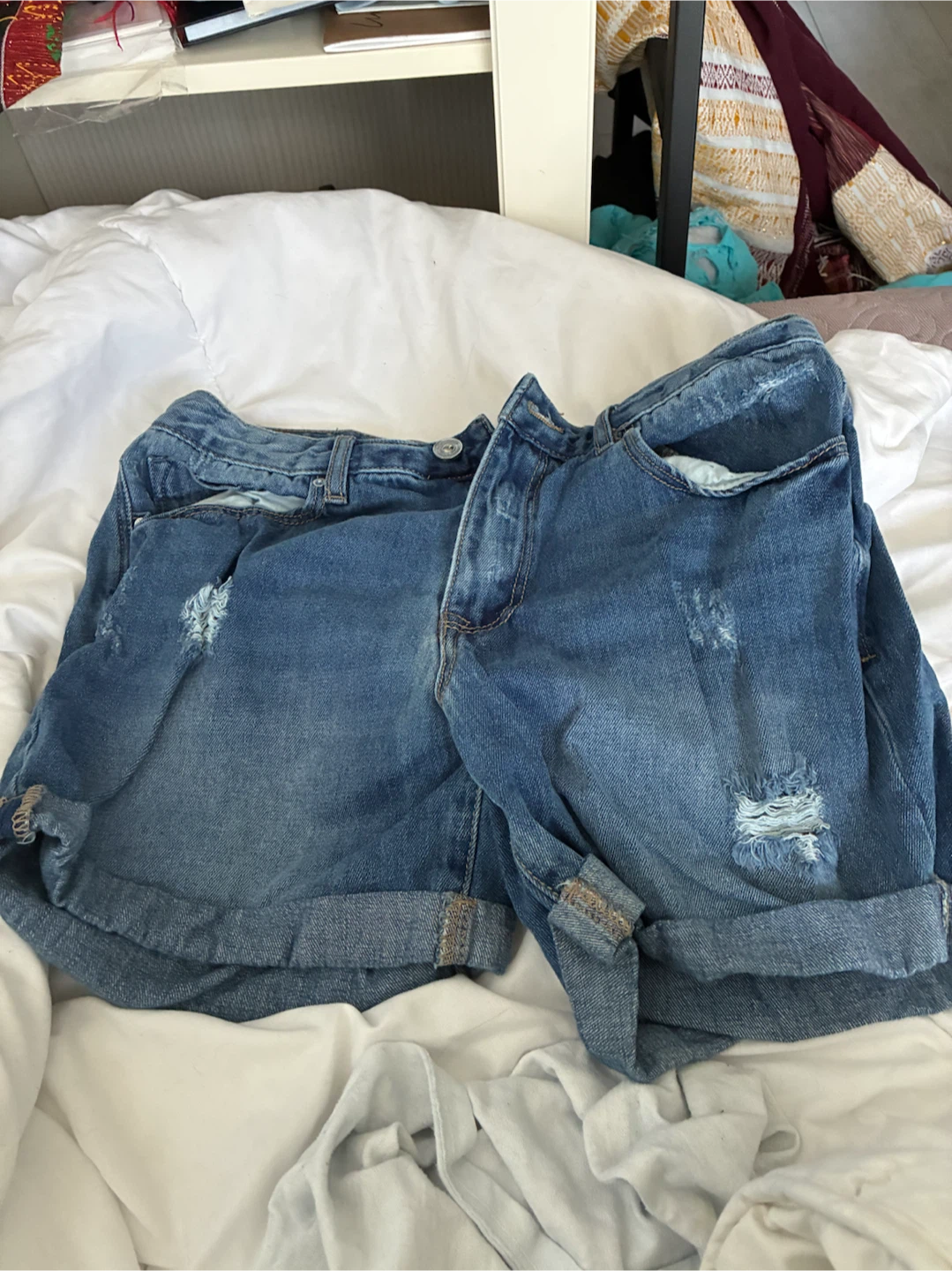 Blue Denim Distressed Shorts