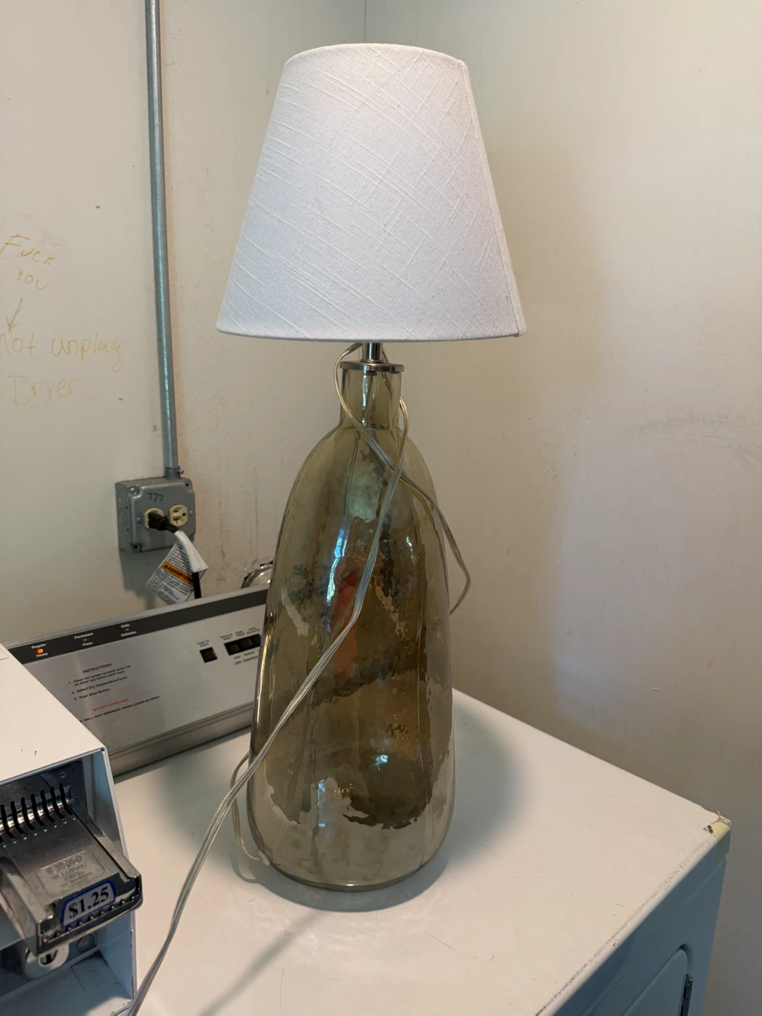 Glass Bottle Table Lamp with White Shade