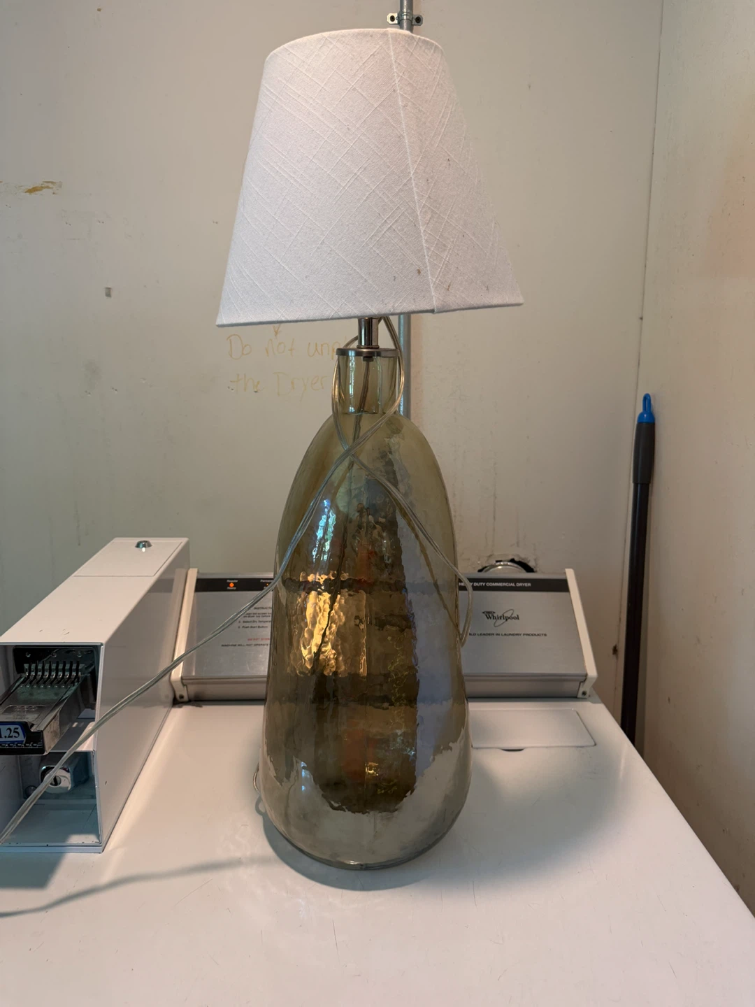 Glass Bottle Table Lamp with White Shade - photo 2