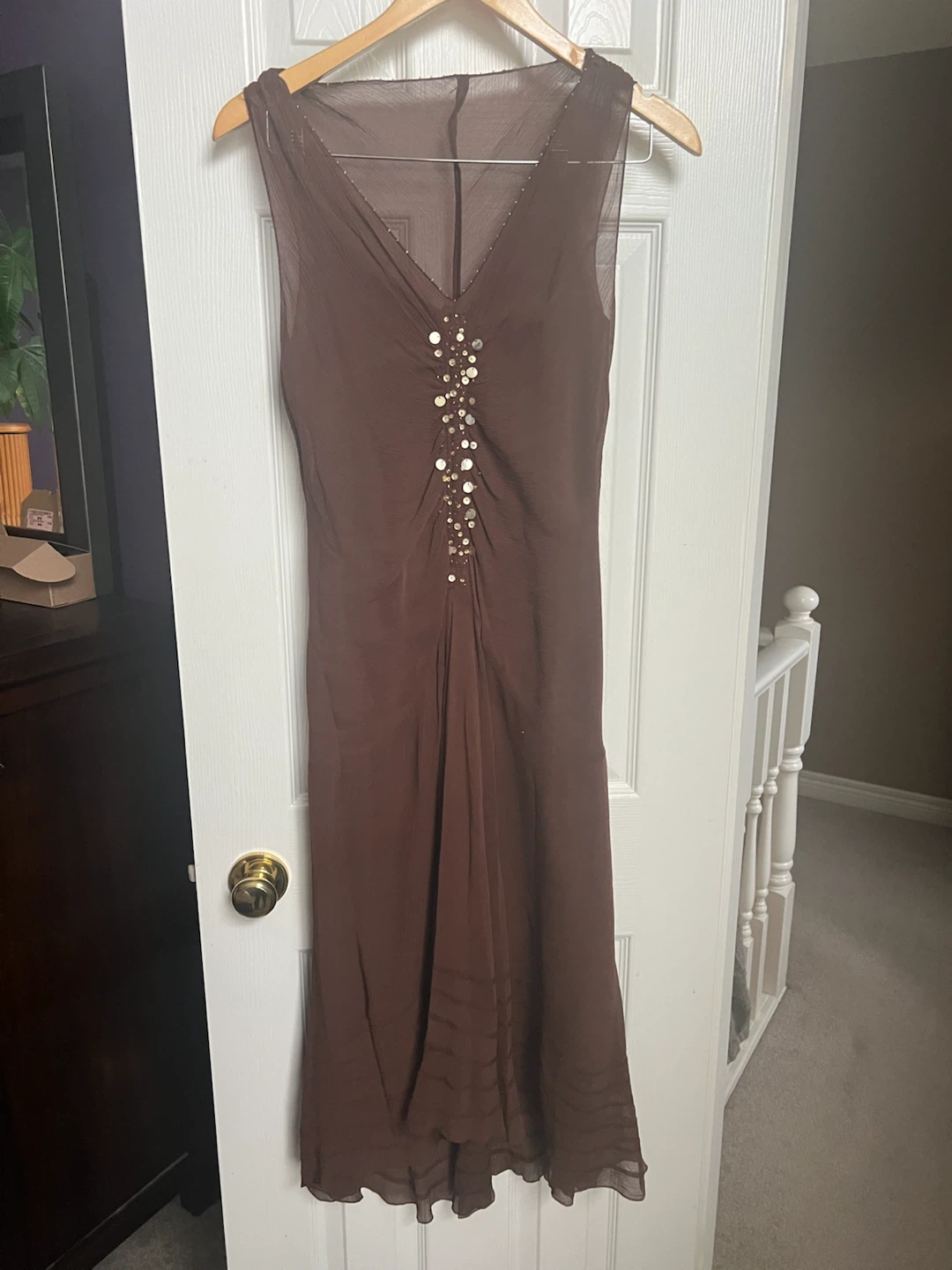 Nine West Brown Silk Beaded Dress Size medium - photo 2