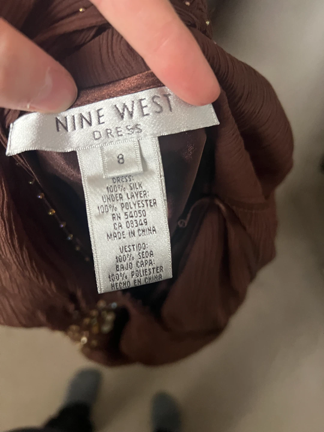 Nine West Brown Silk Beaded Dress Size medium - photo 4