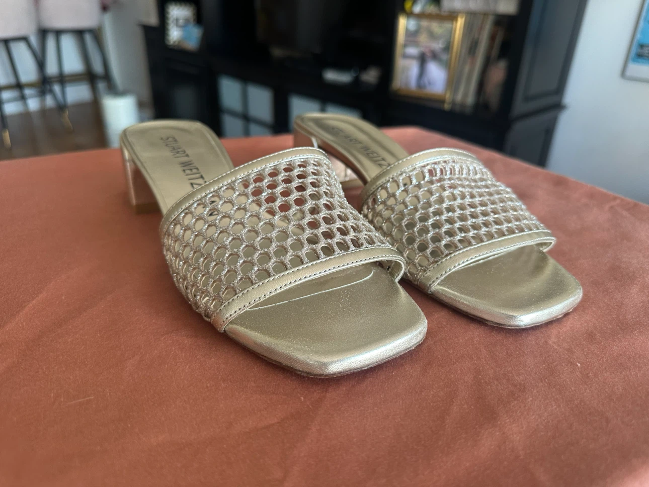 Stuart Weitzman Silver Mesh Slides
