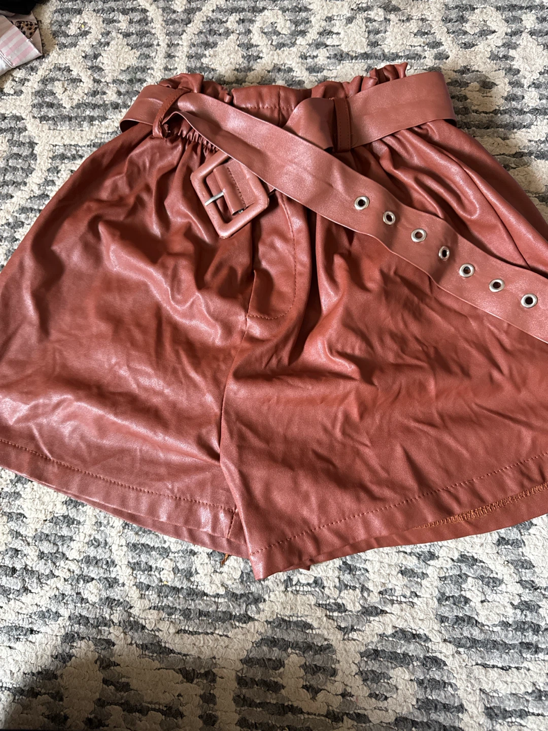Faux Leather Paperbag Waist Shorts with Belt size small