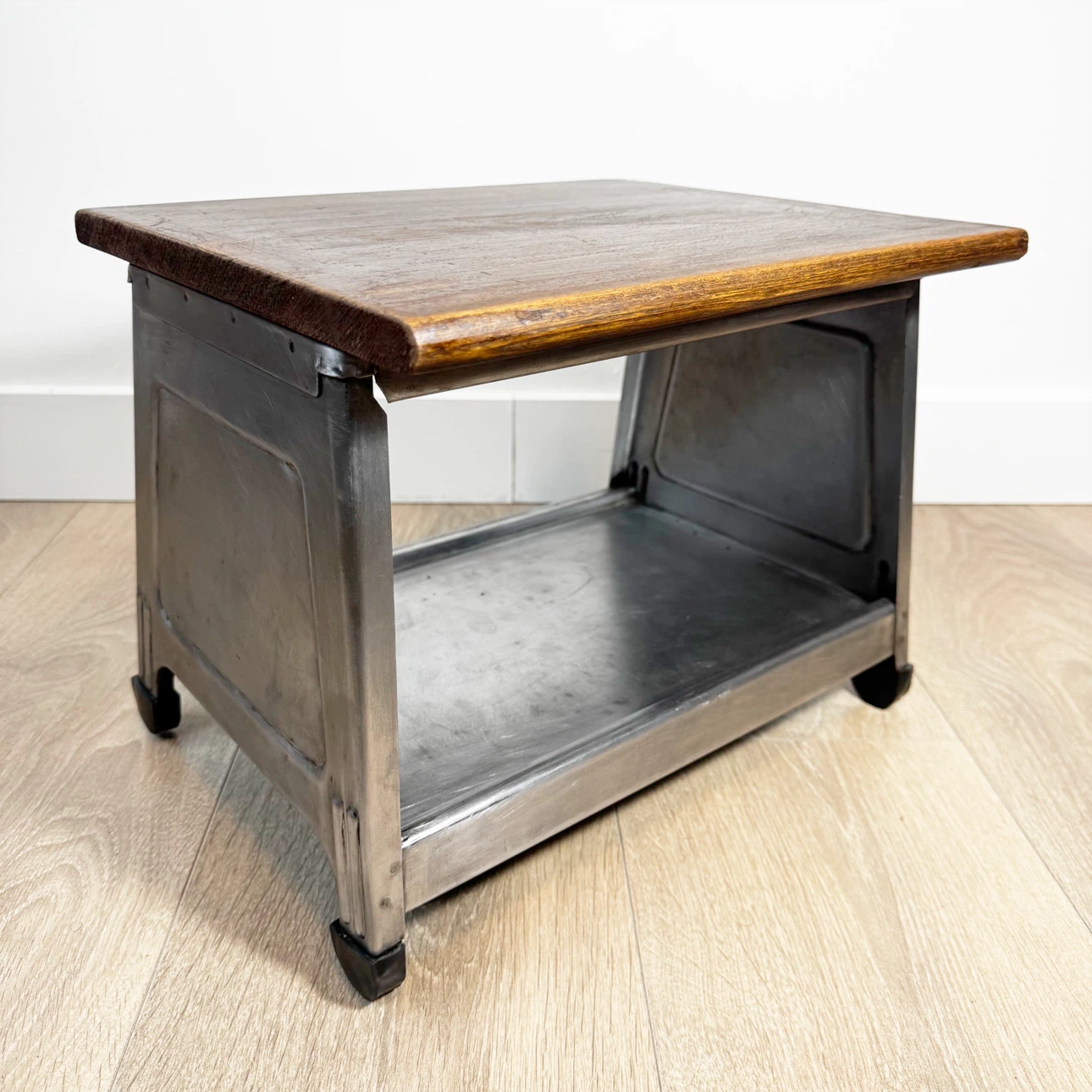 Vintage industrial step stool / side table- wood and metal