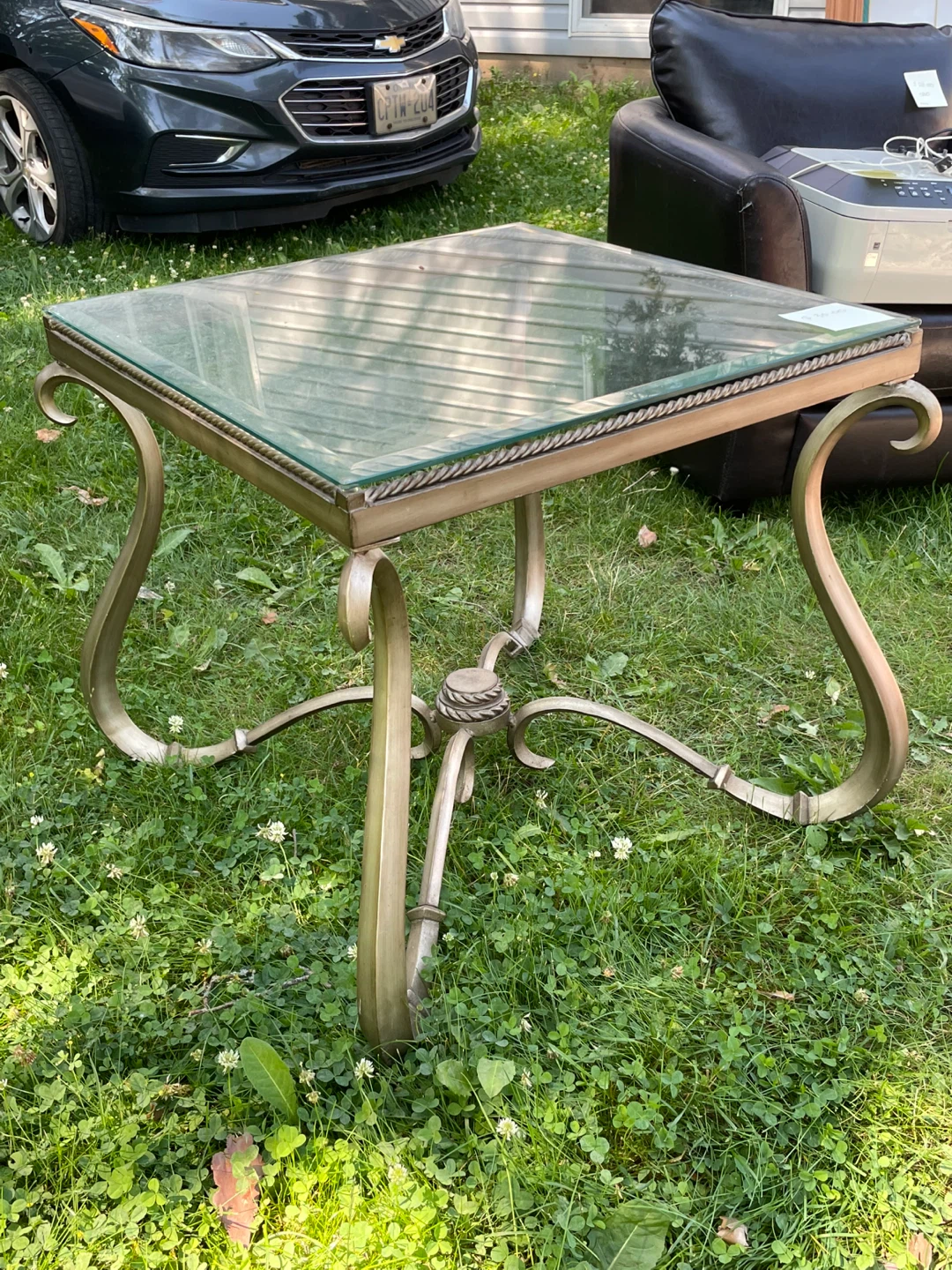 Glass Top Accent Table with Metal Base