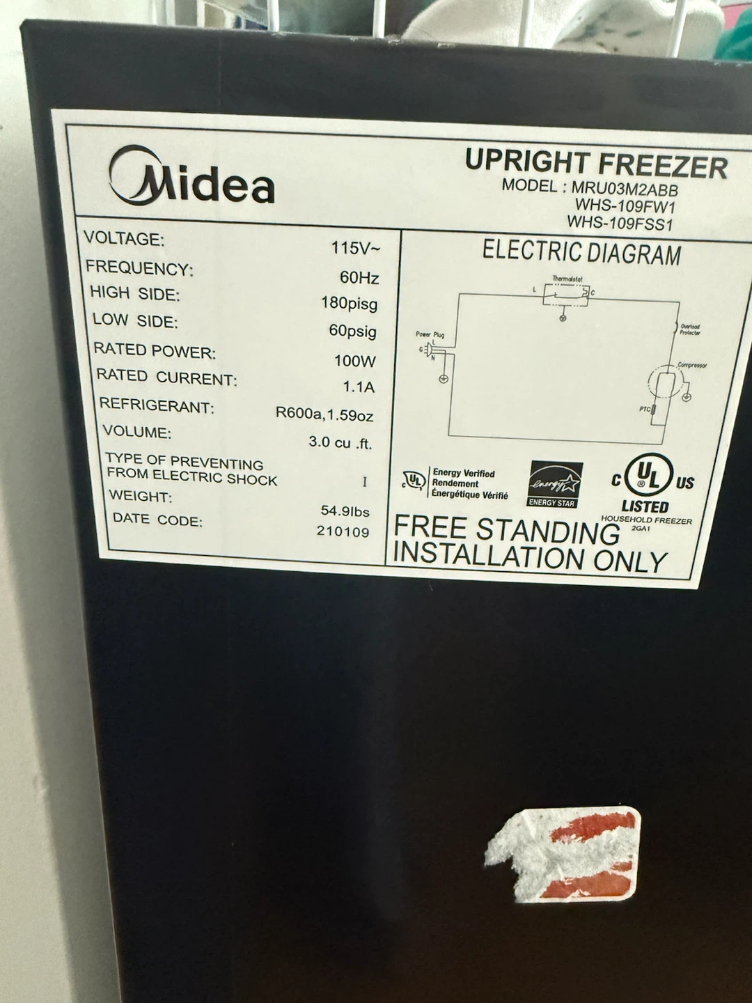 Selling a Midea standing deep freezer