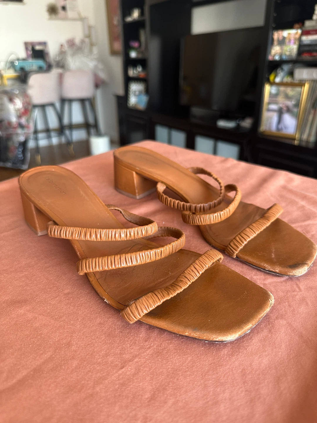 Reformation Brown Ruched Strap Heeled Sandals