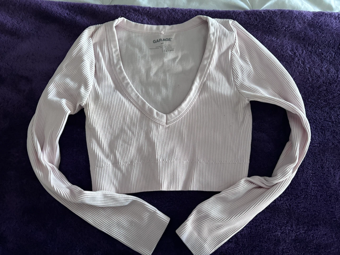 Garage Ribbed V-Neck Long Sleeve Crop Top