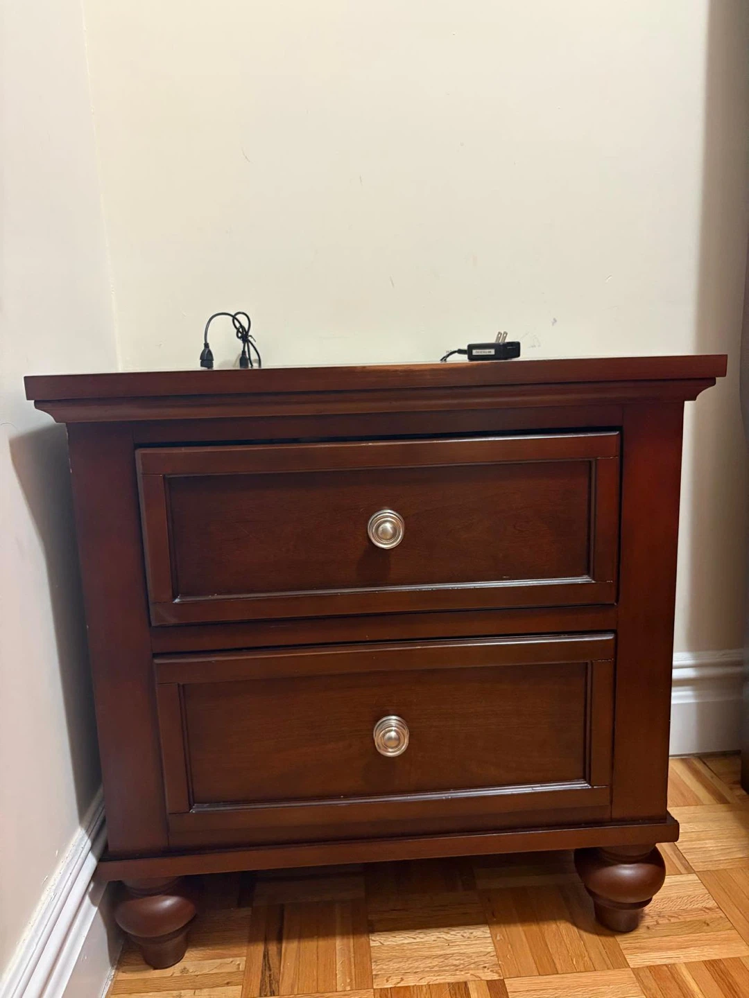 Dark Wood 2-Drawer Nightstand