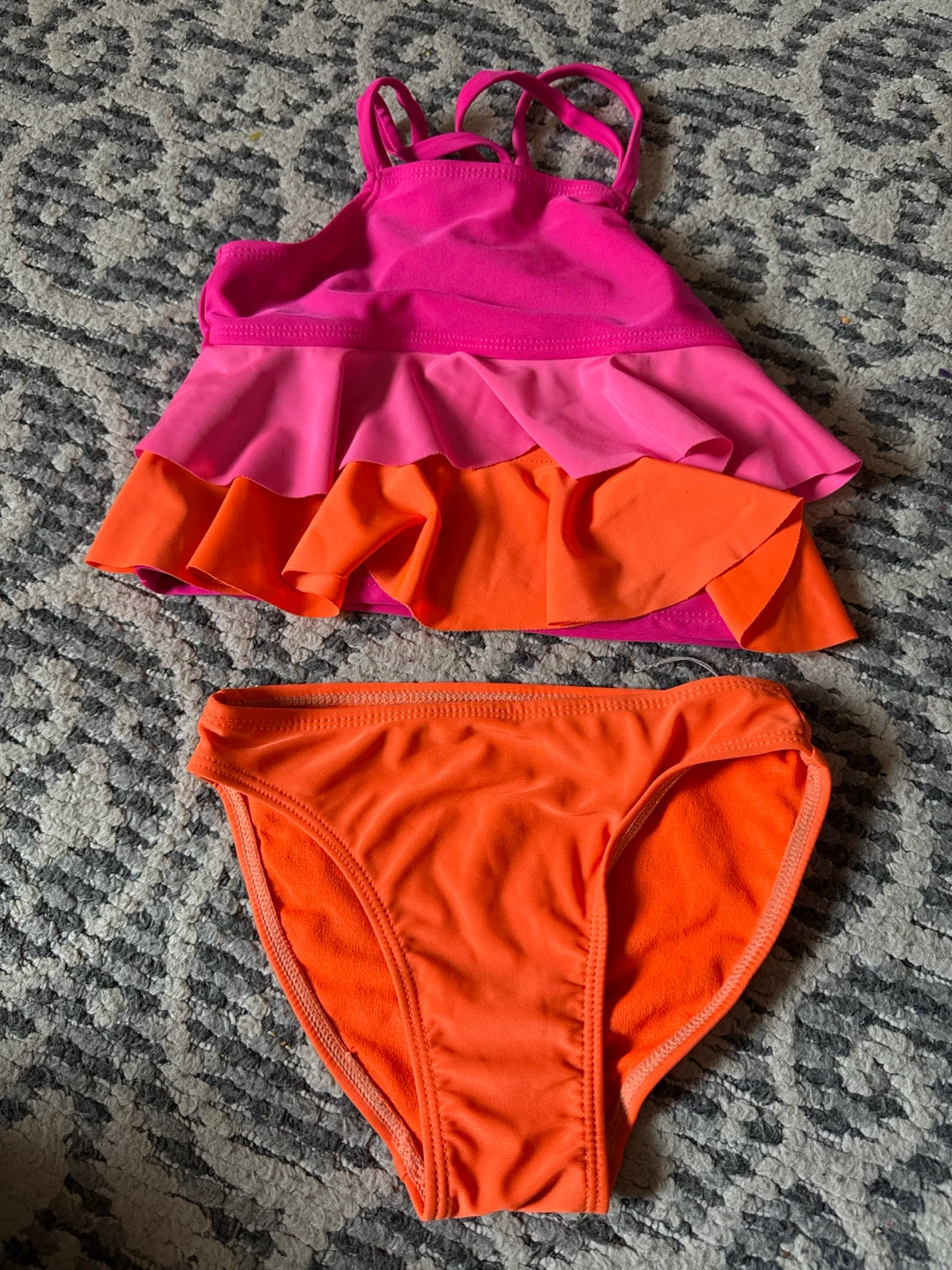 Girls Pink and Orange Ruffle Swimsuit  5 year old