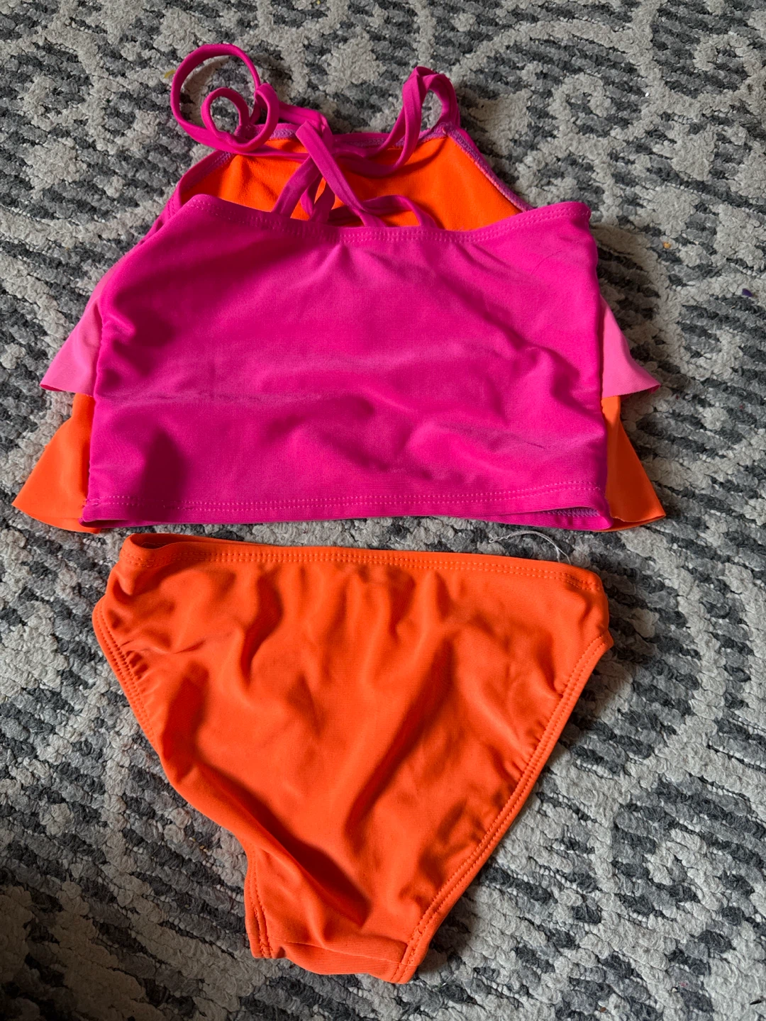 Girls Pink and Orange Ruffle Swimsuit  5 year old - photo 2