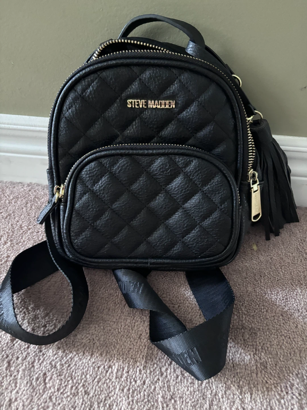 Steve Madden Black Quilted Mini Backpack