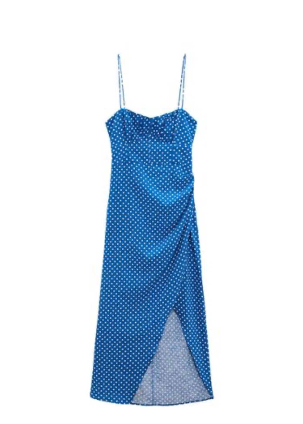 ZARA  Dotted Linen Blend Corset Dress - Blue M