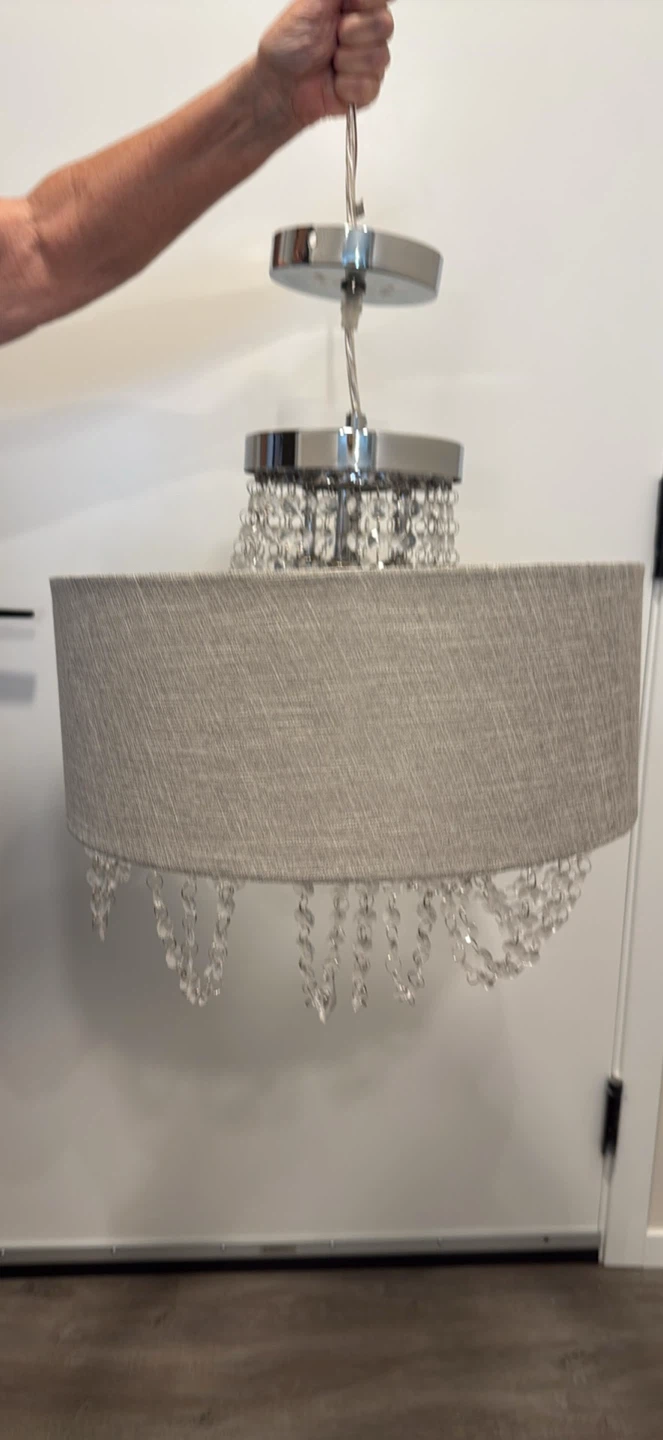 Chandelier Pendant Light with Fabric Shade and Crystal Accents - photo 2