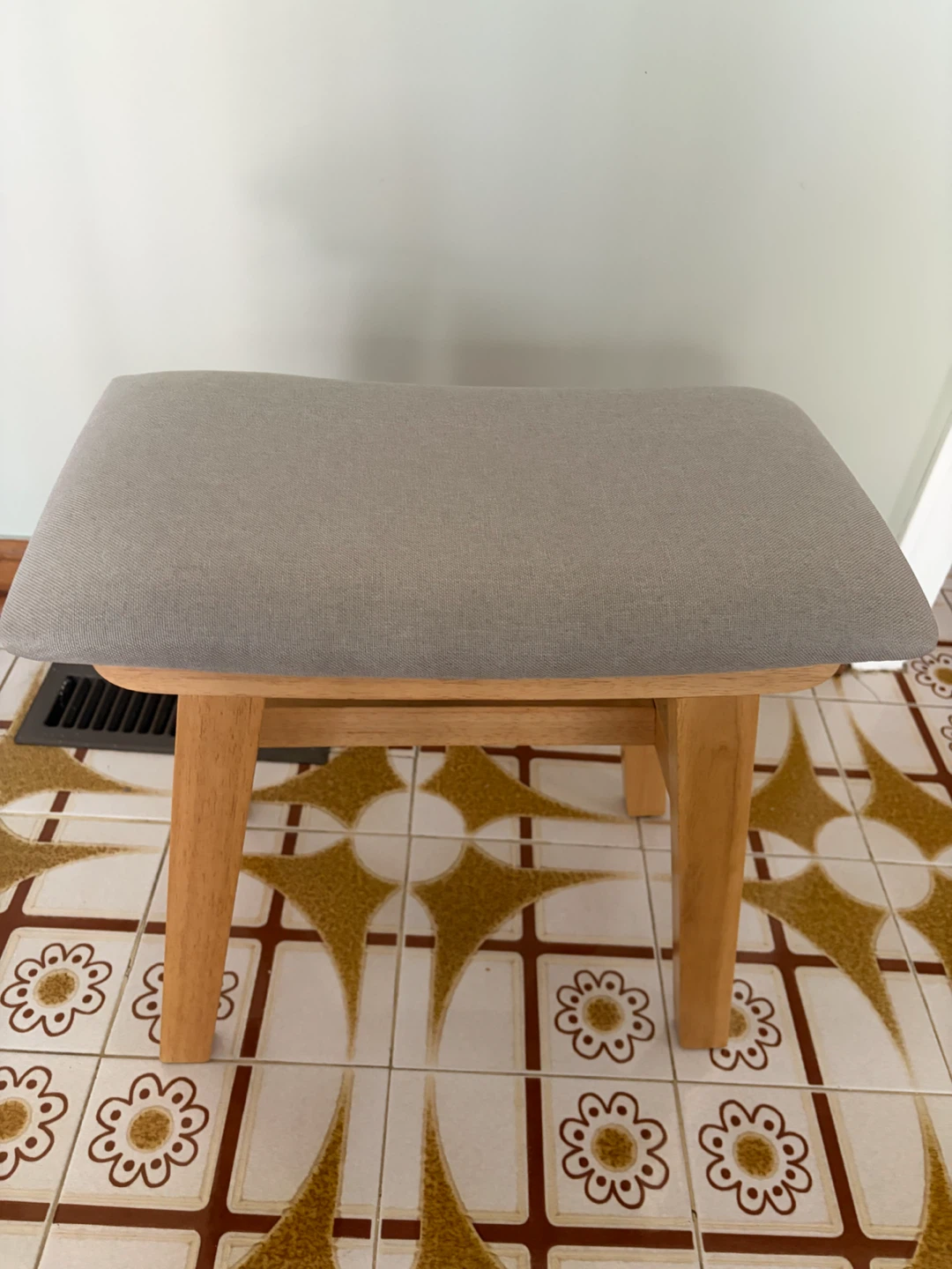 Grey Padded Stool with Wooden Legs - photo 2