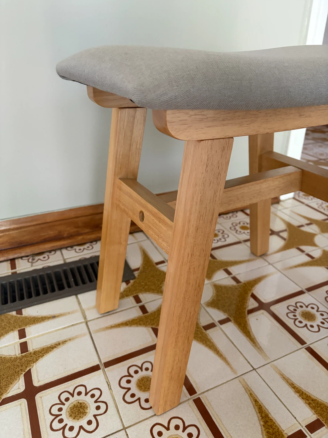 Grey Padded Stool with Wooden Legs - photo 3
