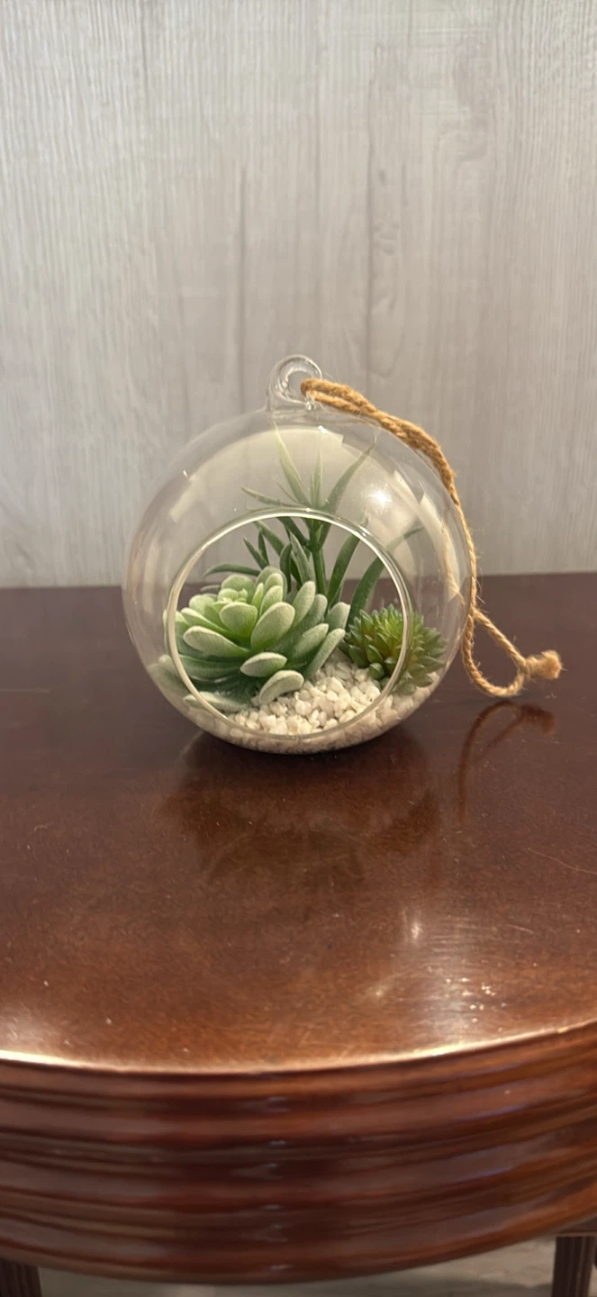 Hanging Glass Terrarium with Faux Succulents - photo 2