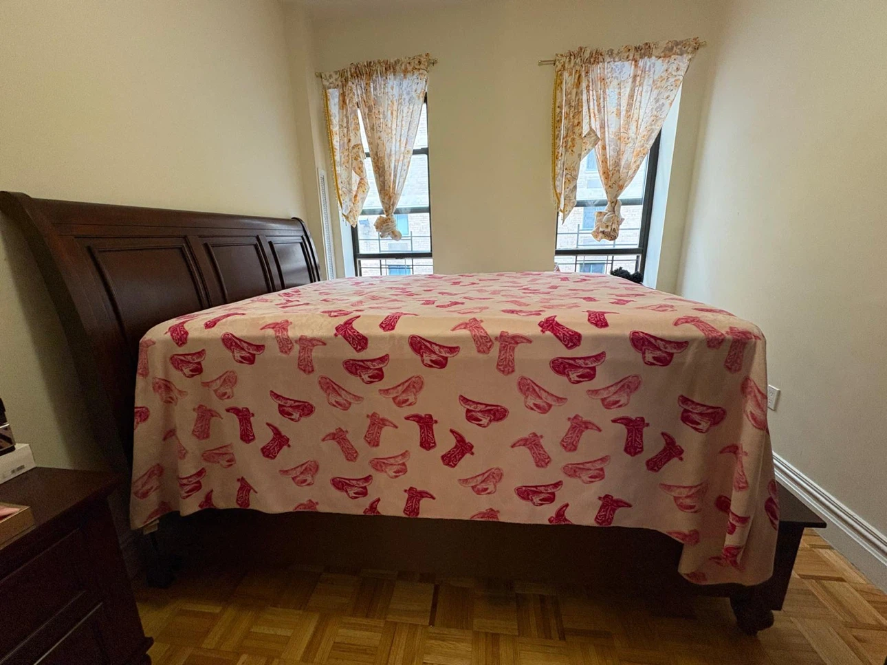 Dark Wood Sleigh Bed Frame with Storage Drawers