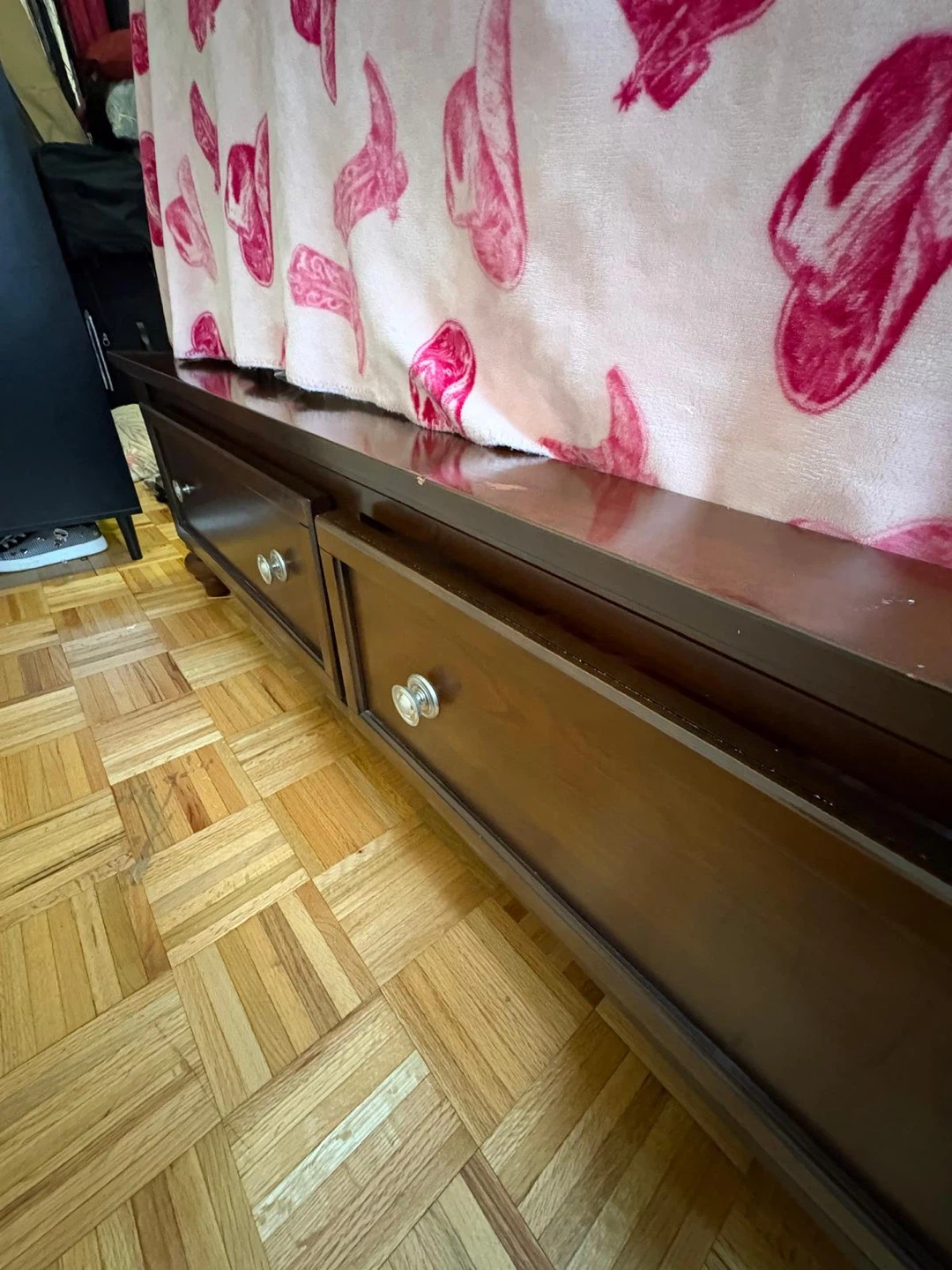 Dark Wood Sleigh Bed Frame with Storage Drawers - photo 3