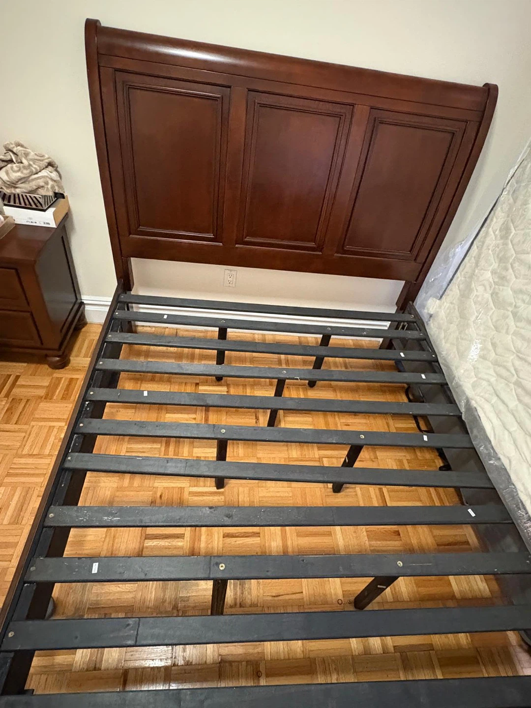 Dark Wood Sleigh Bed Frame with Storage Drawers - photo 4