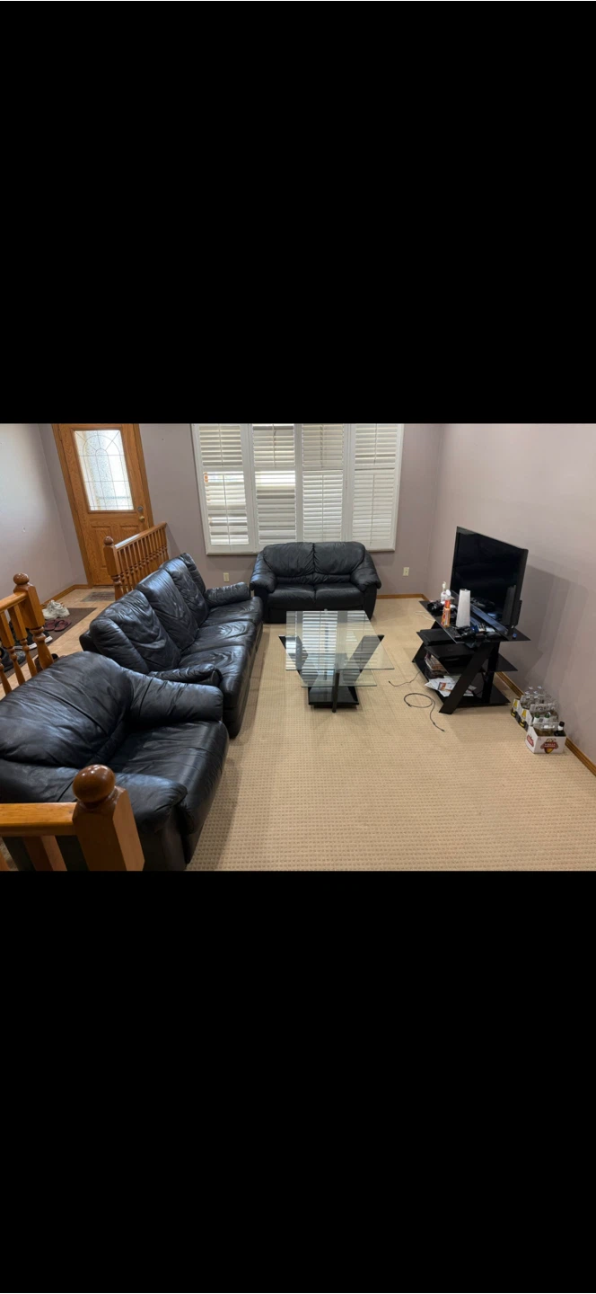 Black Leather Couch and Armchair Set