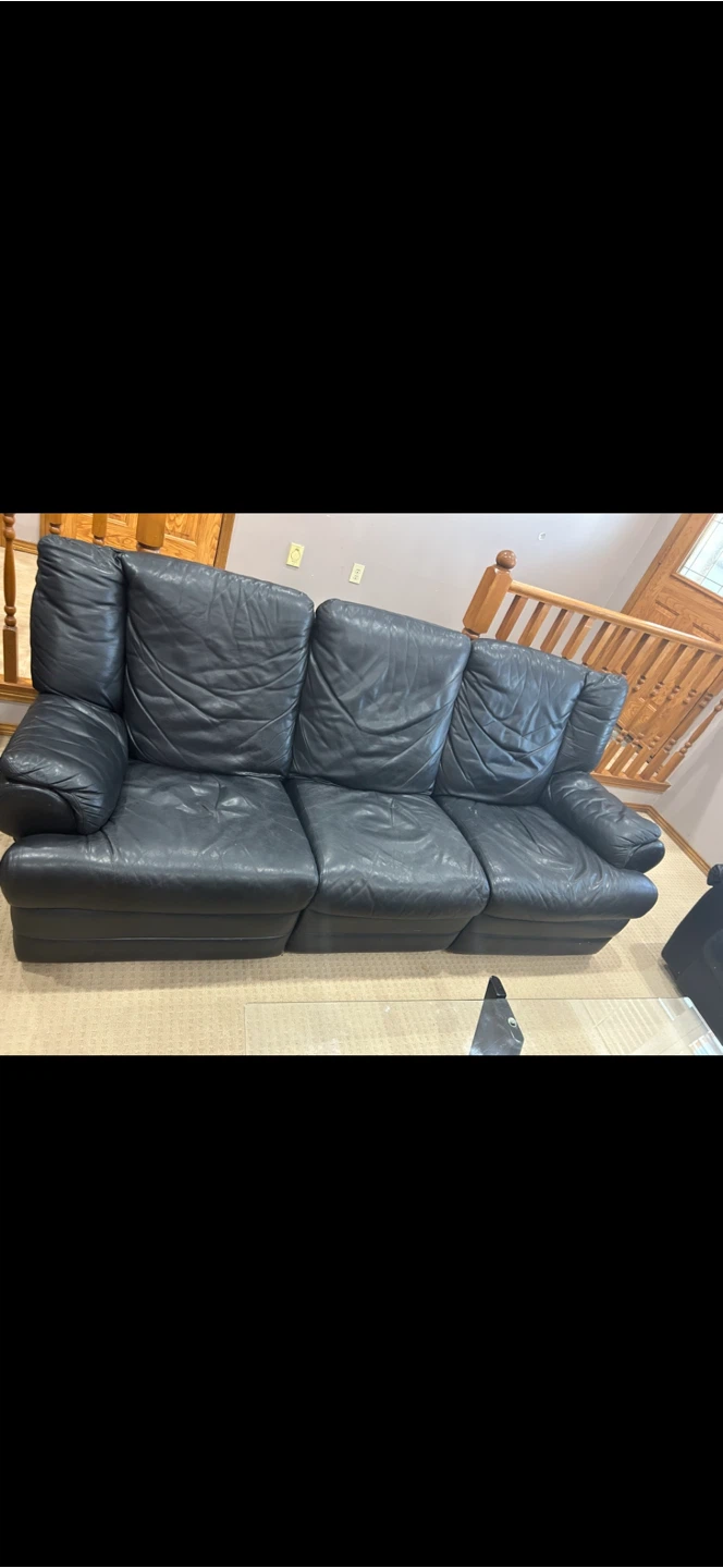 Black Leather Couch and Armchair Set - photo 5
