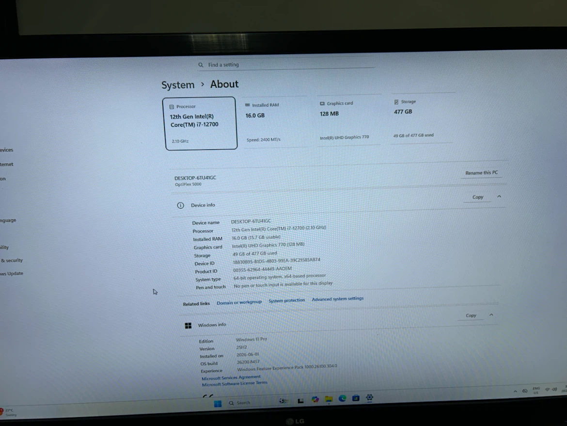 Dell OptiPlex 5000 Desktop - i7 12th gen, 16GB ram 512 gb ssd - photo 4