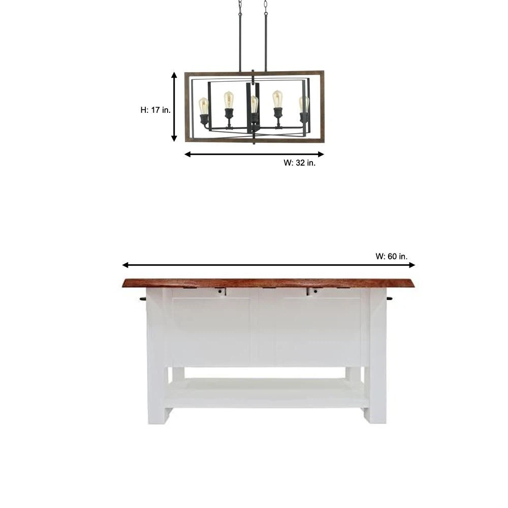 Black Metal and Wood 5-Light Chandelier - photo 4