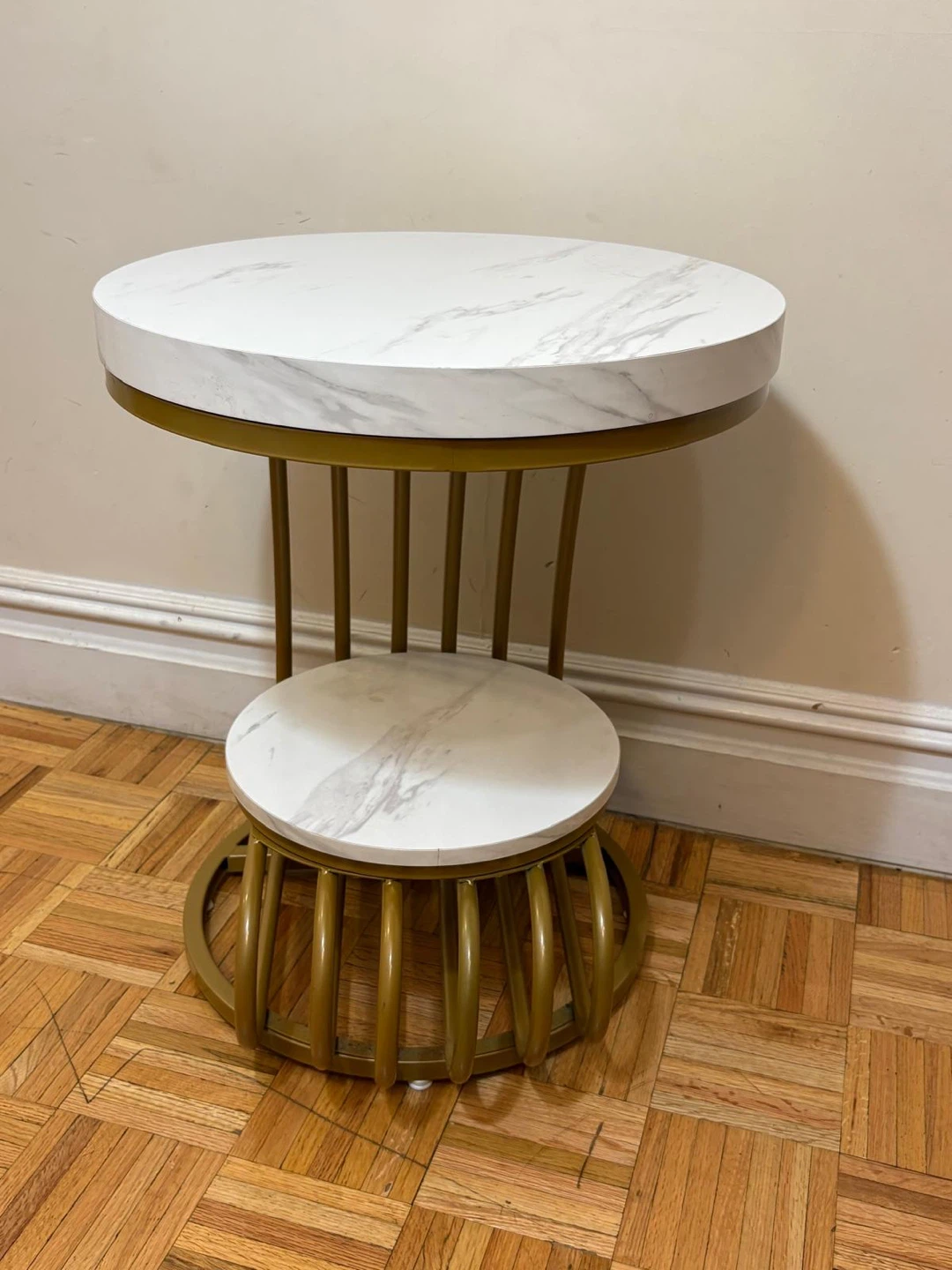 Marble Top Side Table with Gold Base