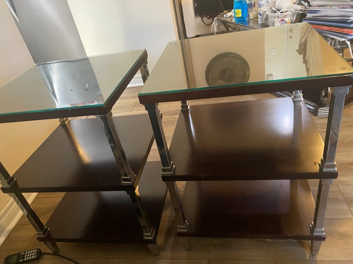 Set of 2 Glass Top End Tables