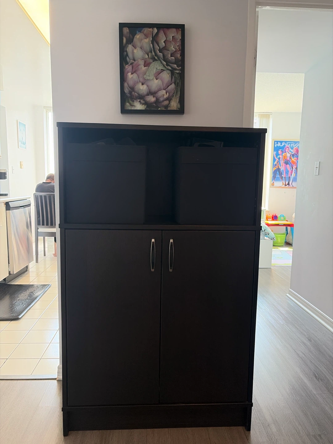 Dark Brown Storage Cabinet with Bins
