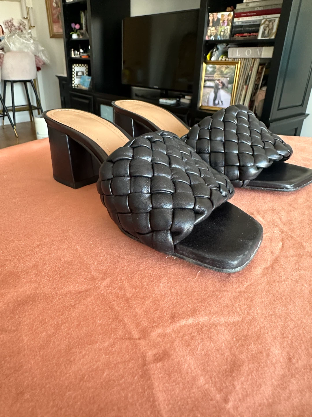 Flattered Black Woven Slide Heels