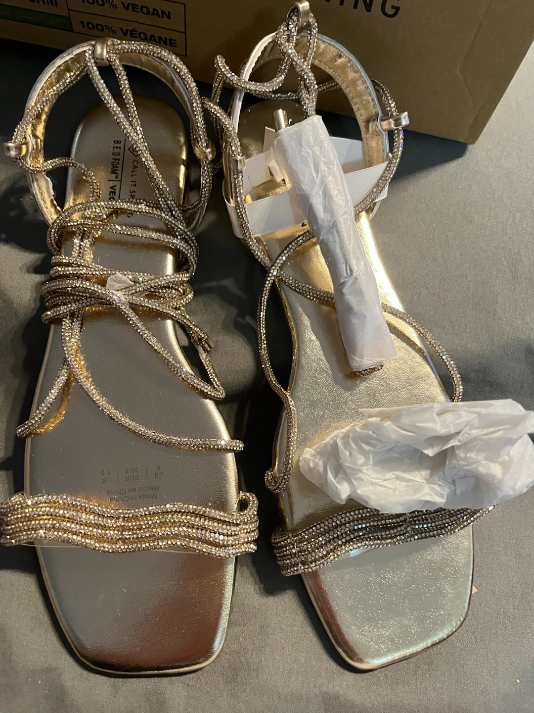 Call It Spring Gold Rhinestone Wrap Sandals