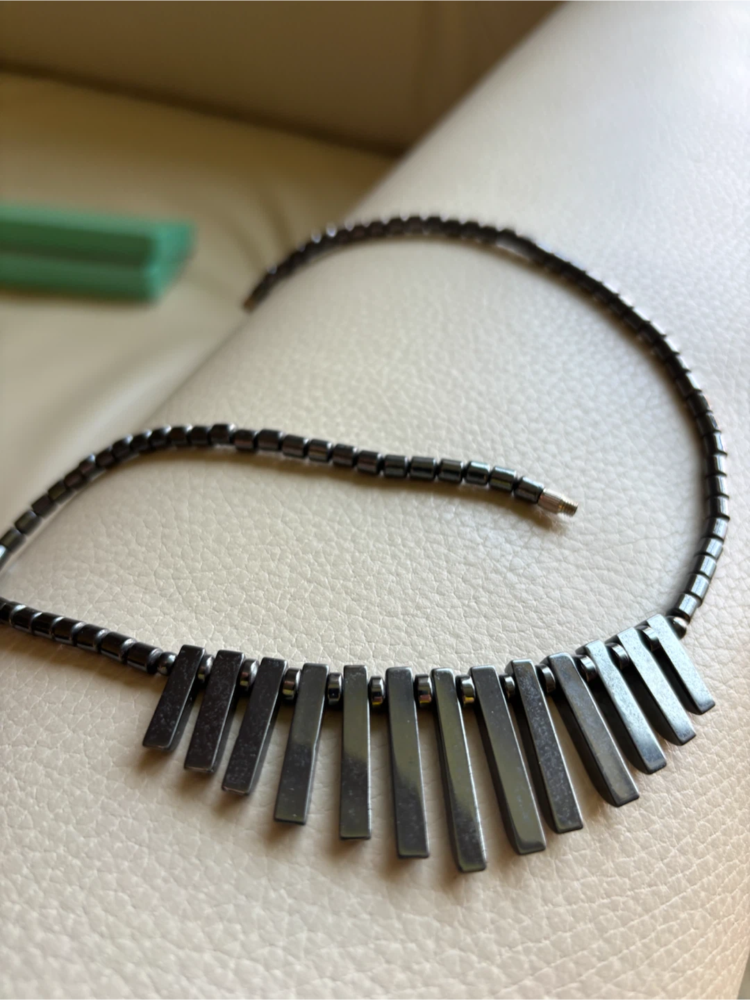 Hematite Bead Necklace with Rectangular Pendant - photo 2