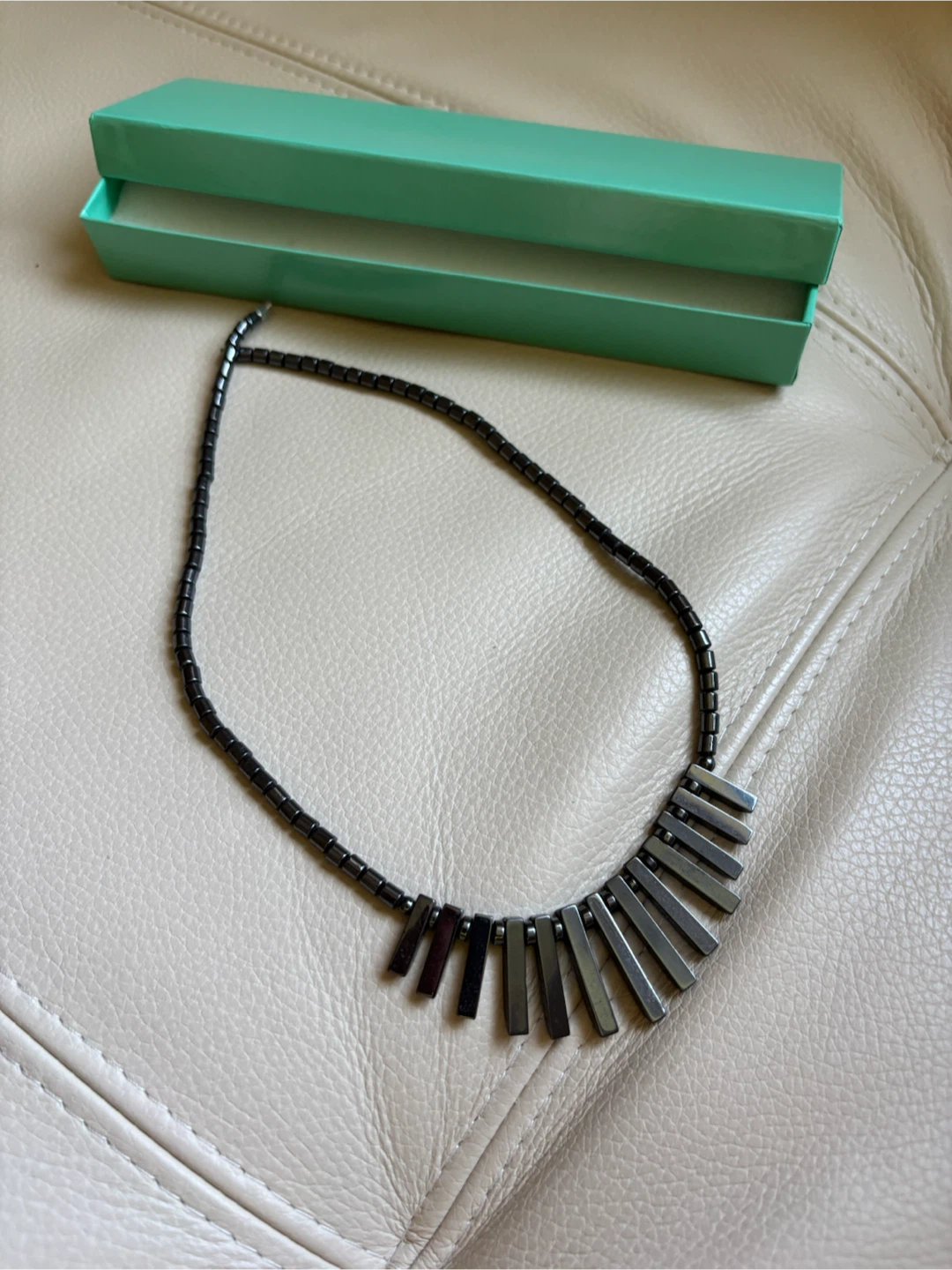 Hematite Bead Necklace with Rectangular Pendant - photo 3