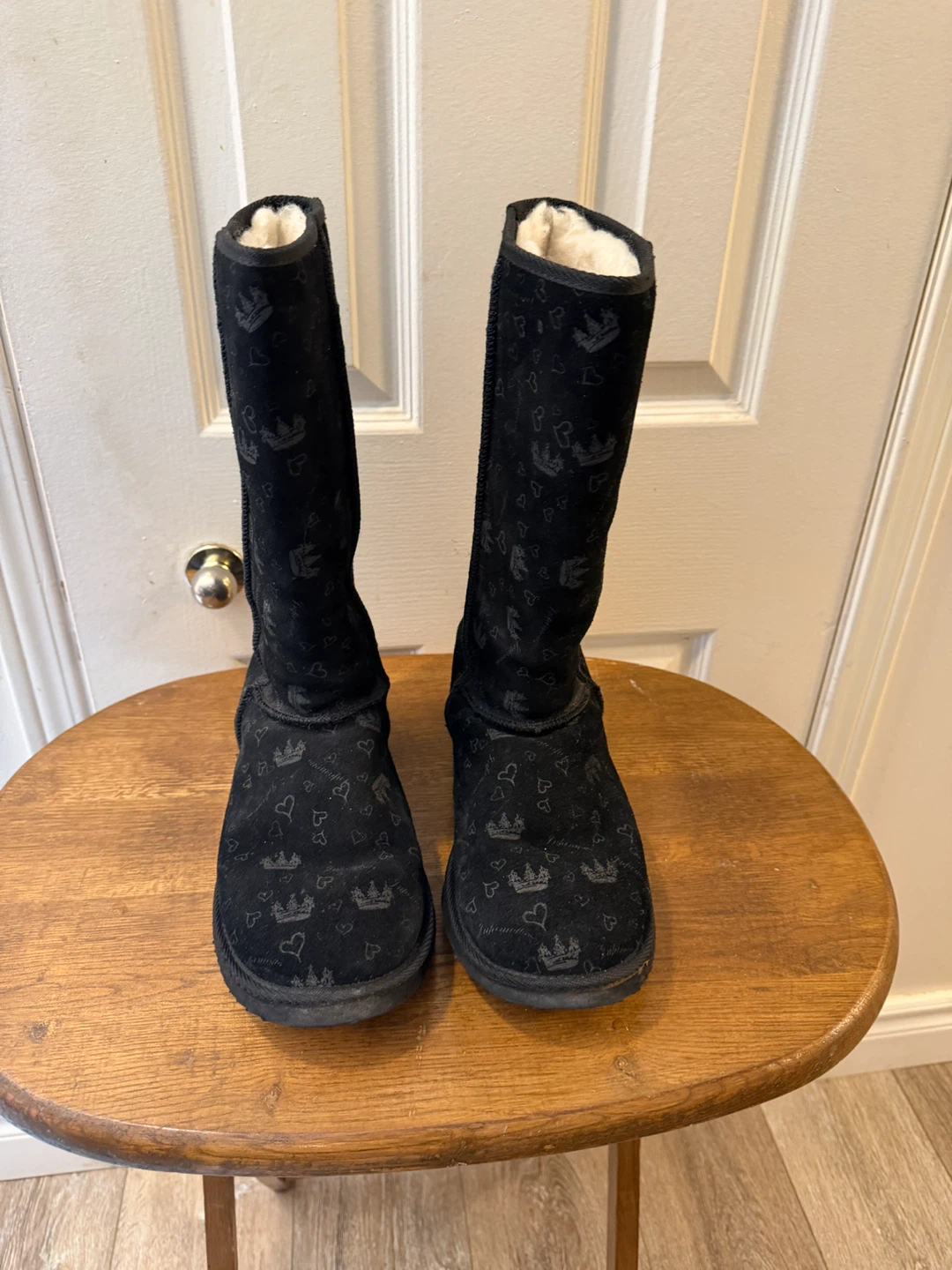 Black UGG Boots with Crown Pattern