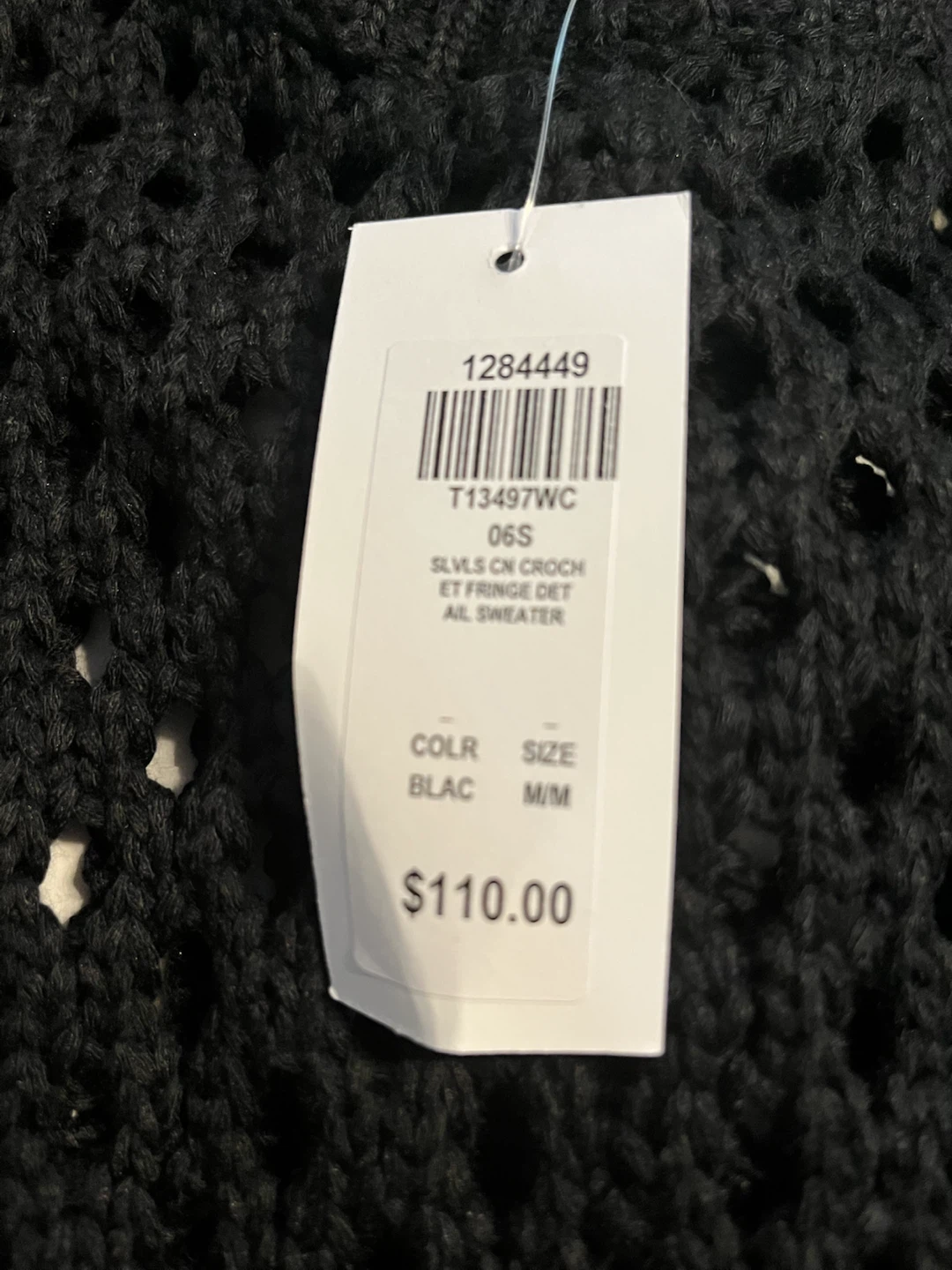 White Room + Cactus Black Crocheted Fringe Sweater M - photo 3