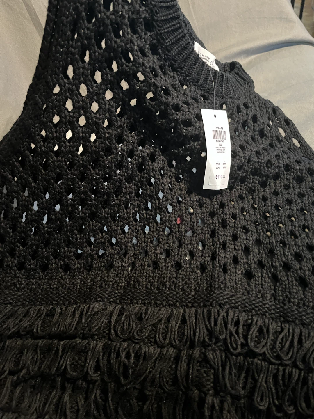 White Room + Cactus Black Crocheted Fringe Sweater M - photo 5