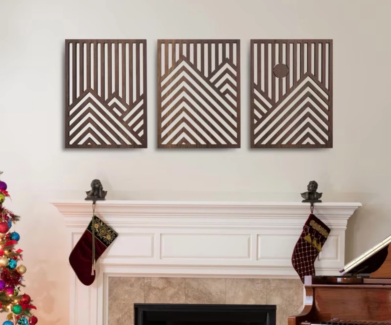 Geometric Mountain Wood Wall Art Set of 3