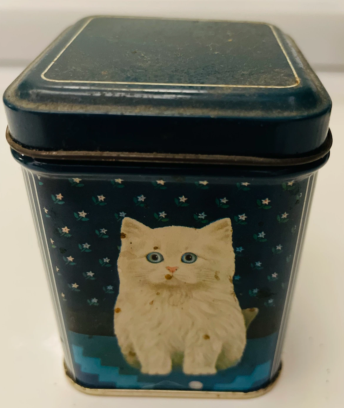 Vintage Tin Box with Cat Design