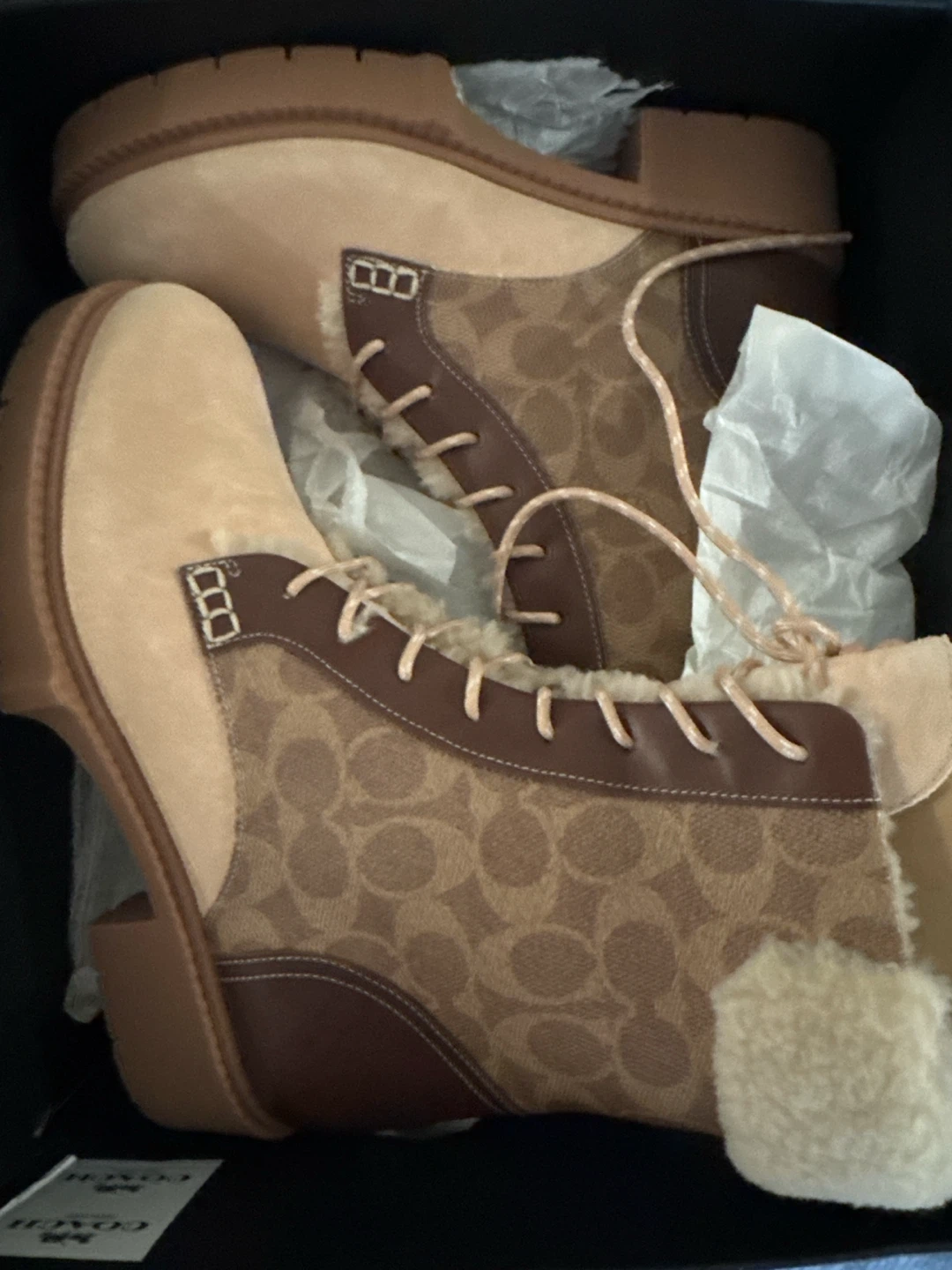 Coach Leighton Sig Shear Boots Tan/Pale Blush Size 8