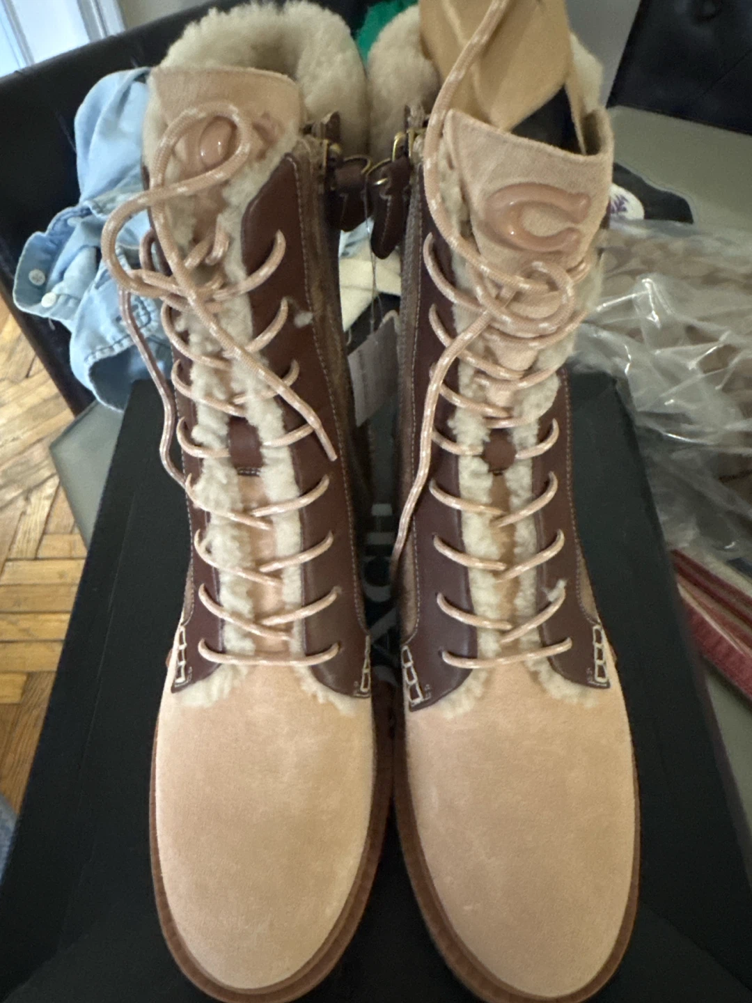 Coach Leighton Sig Shear Boots Tan/Pale Blush Size 8 - photo 2