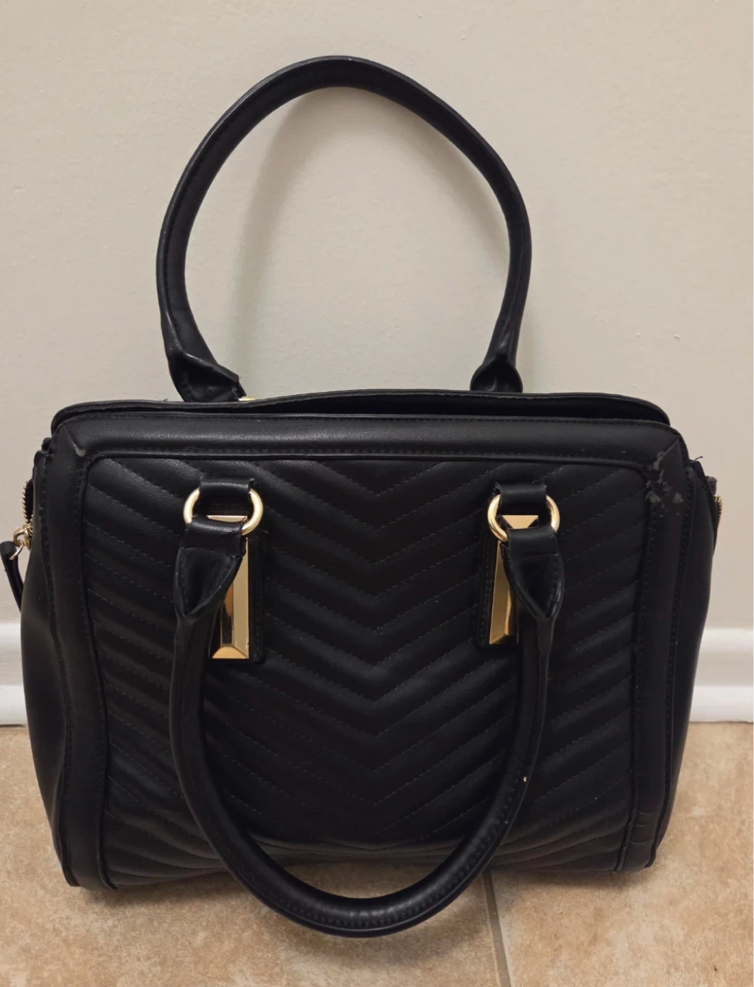 Aldo Black Chevron Satchel Handbag #free